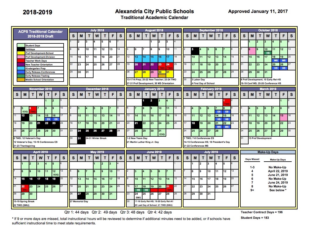 Alexandria City Public Schools On X The 2018 19 Academic Calendars Have Now Been Posted Check Them Out At Https t co Q0WXMtVXze Https t co oHzDu6VsrC X