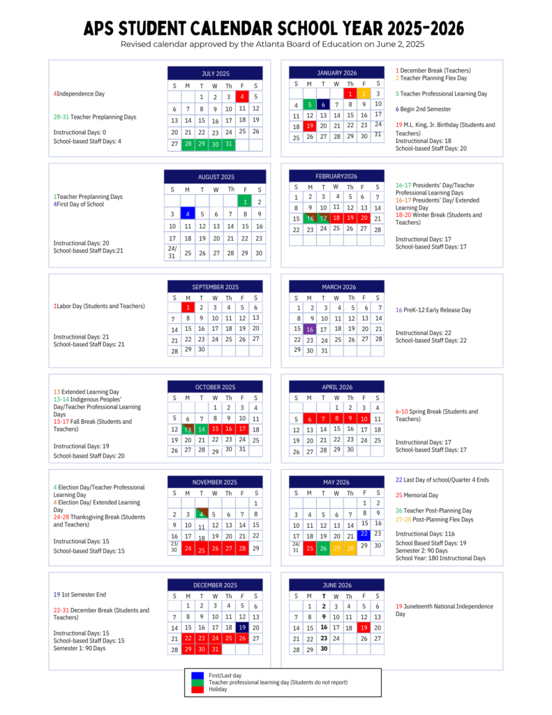 Atlanta Public Schools Calendar At A Glance