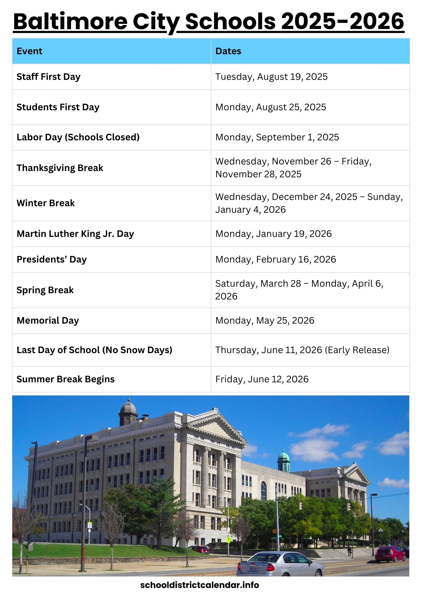 Baltimore City Schools Calendar With Holidays 2025 2026