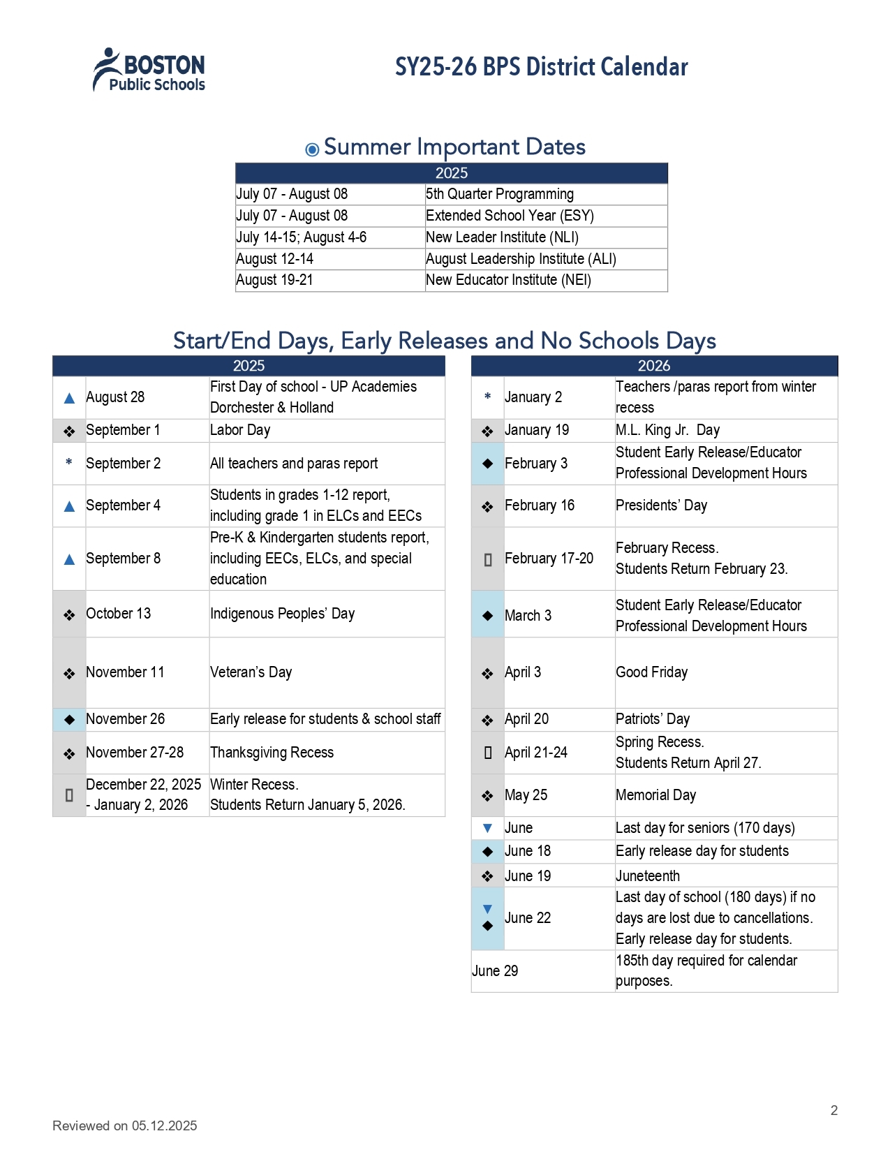 Boston Public Schools Calendar 25 26 Revised PDF EduCounty