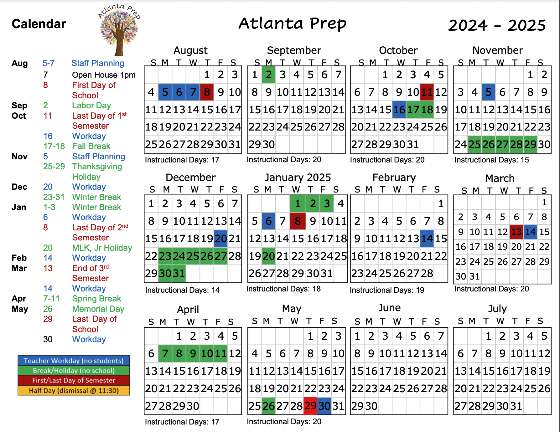 Calendar 2024 2026 Atlanta Prep LLC Education Autism Private
