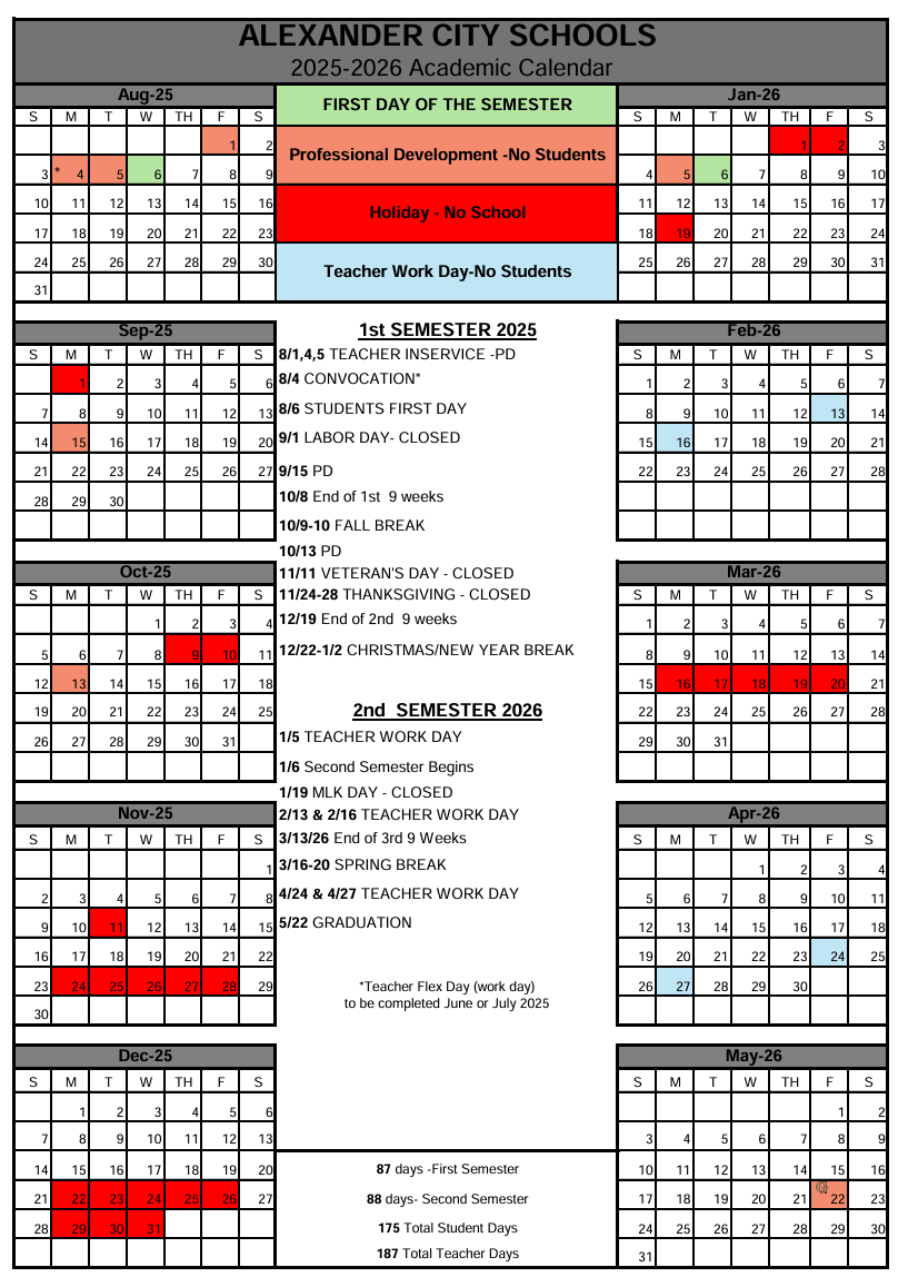 Calendar Button Alexander City Board Of Education