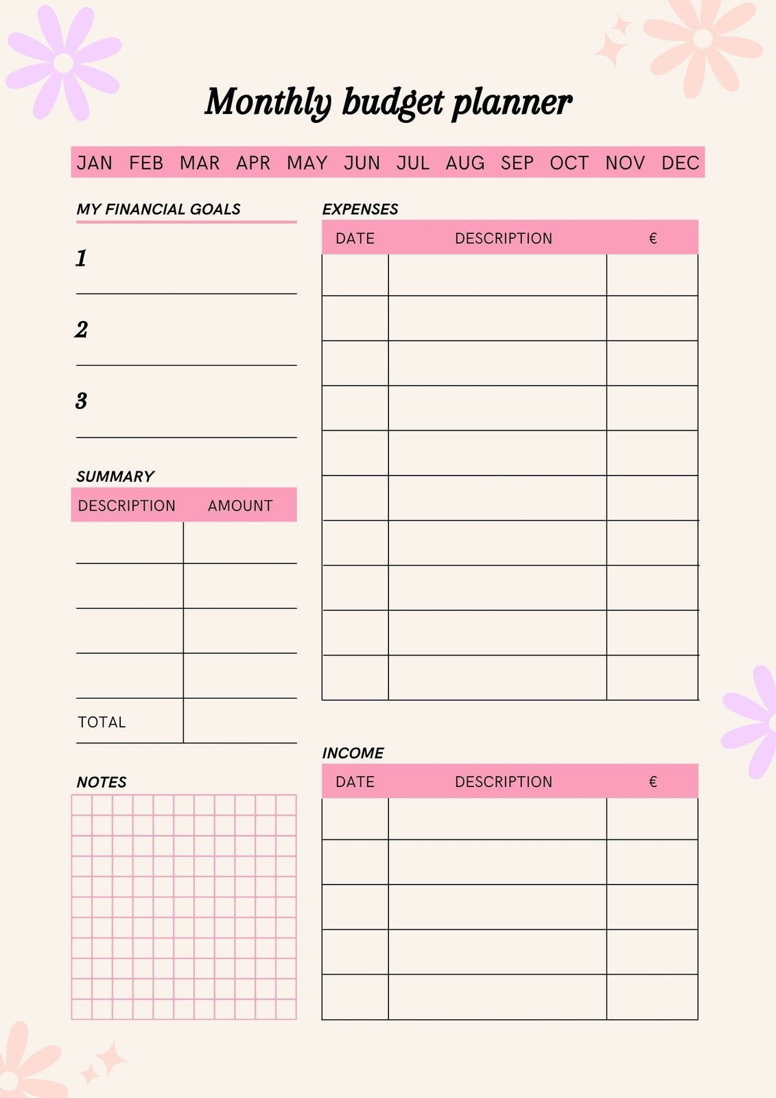 Blank Multiple Monthly Budget Planner