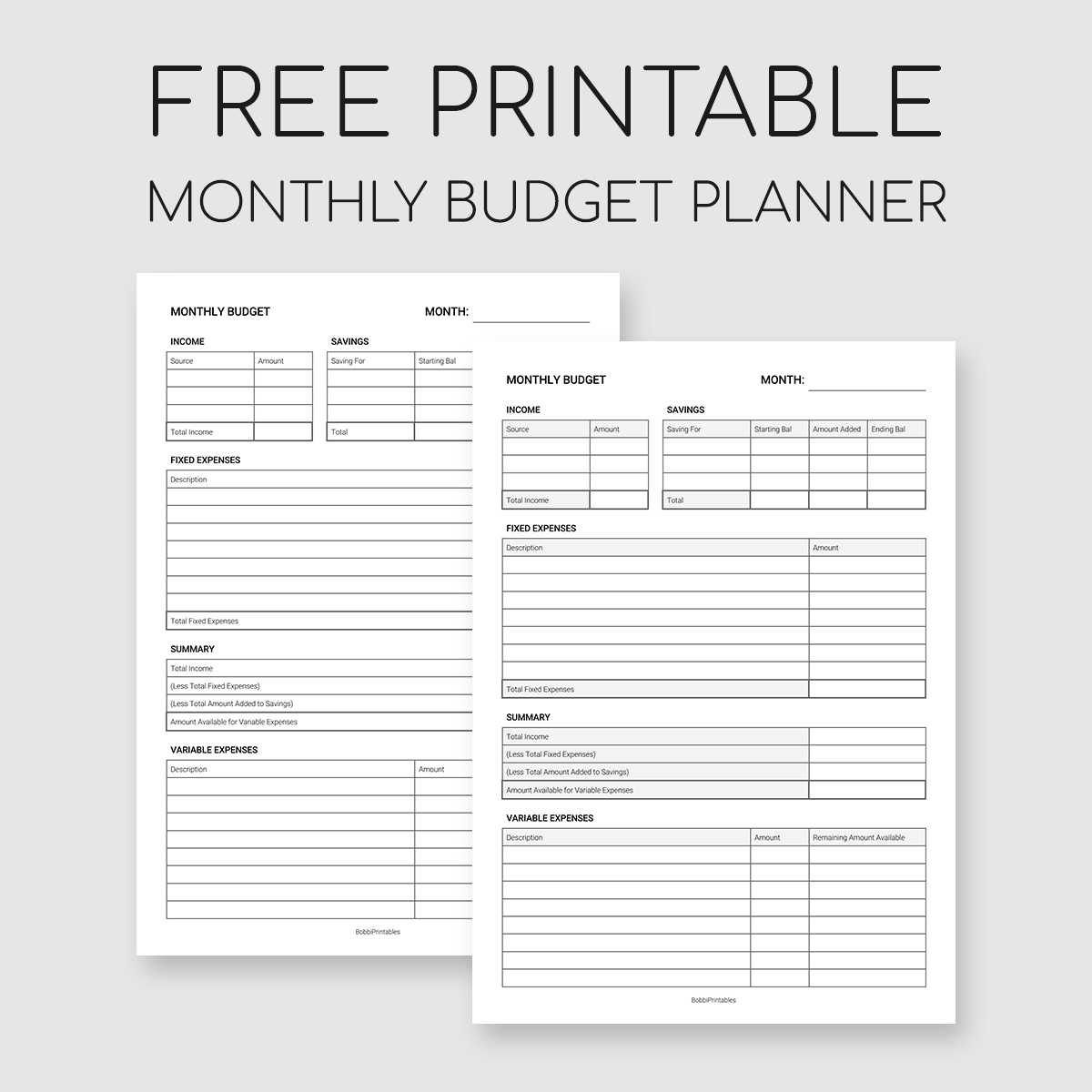 Blank Monthly Budget Planner Printable