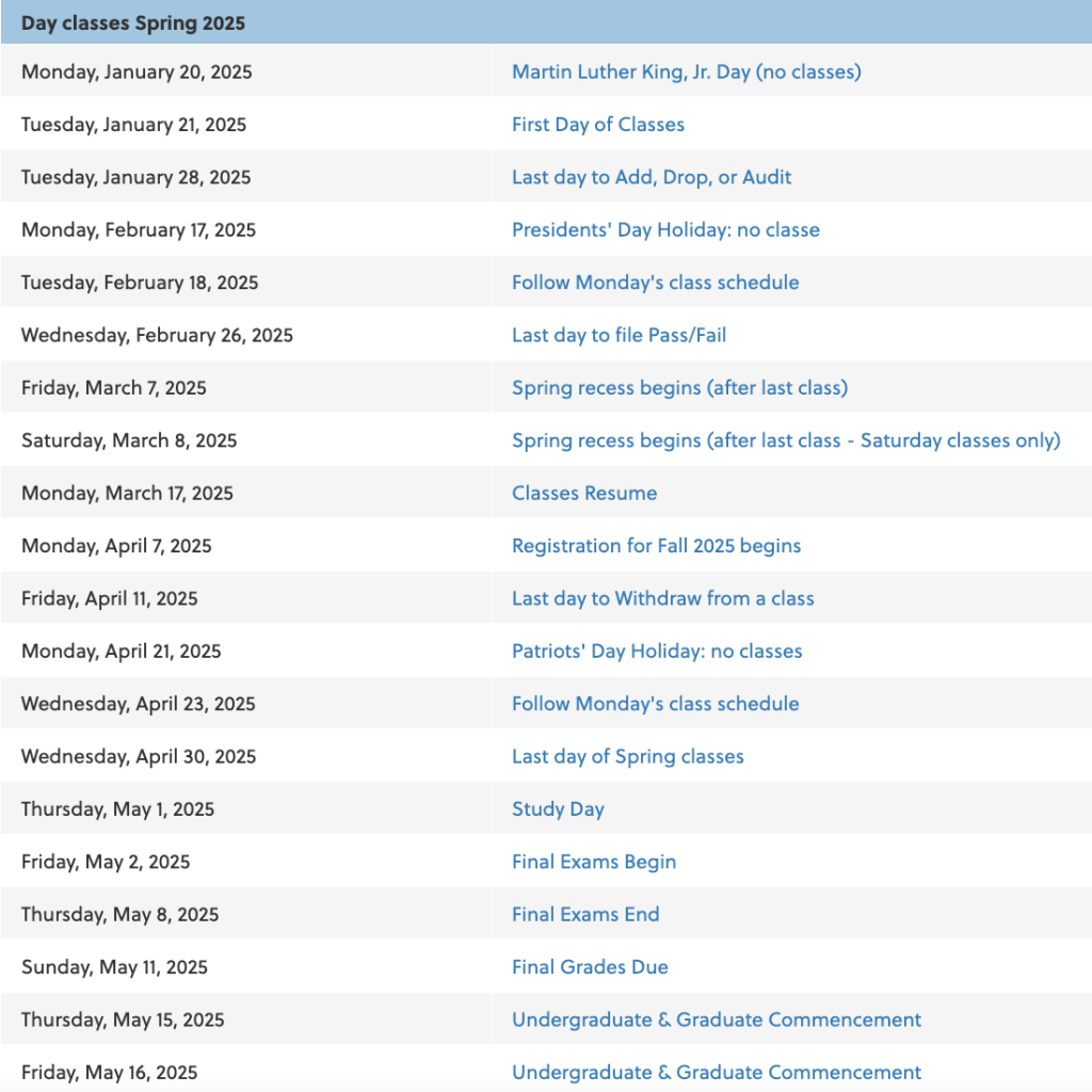 academic calendar spring 2025