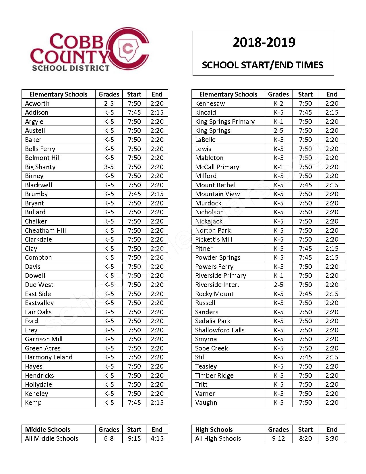 cobb schools calendar