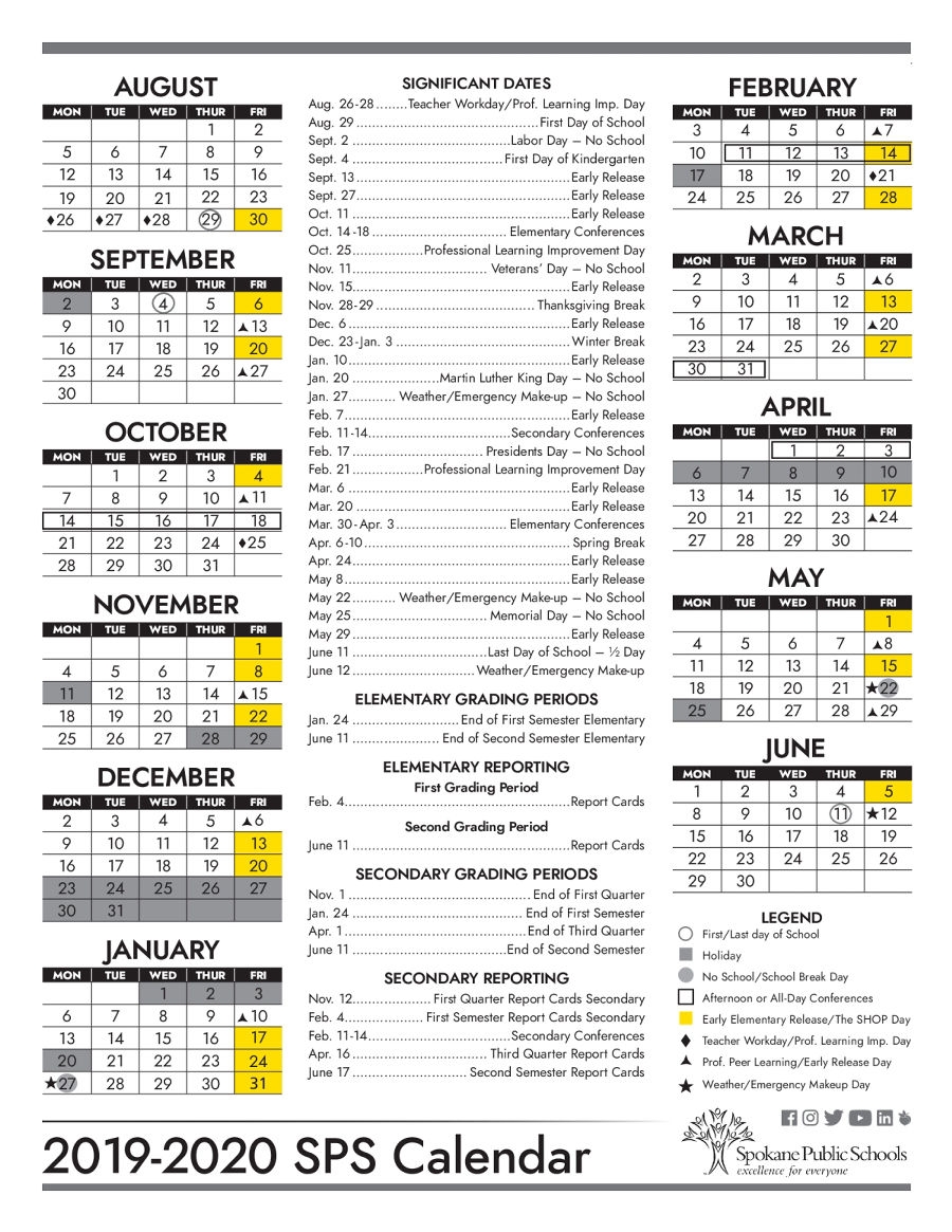 2019 2020 SPS Calendar