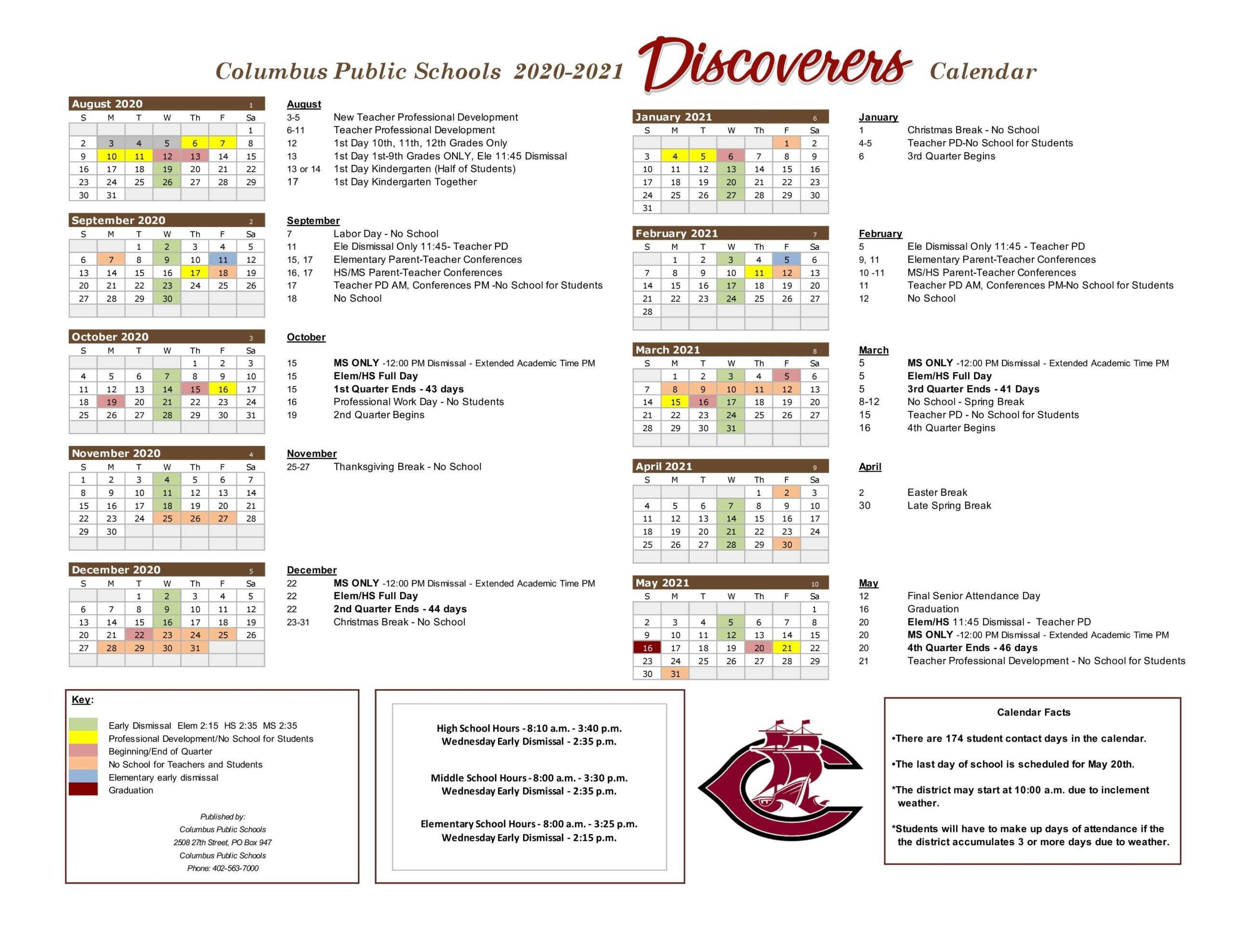 2020 2021 School Calendar Released Centennial Elementary School