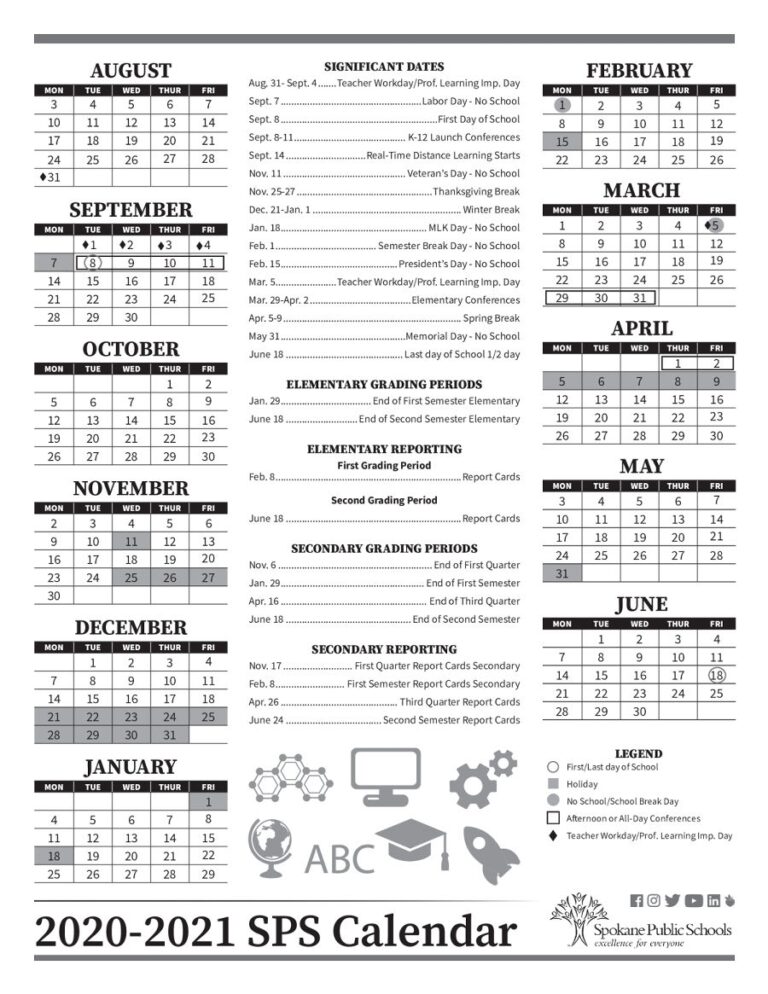 2020 2021 SPS School Calendar
