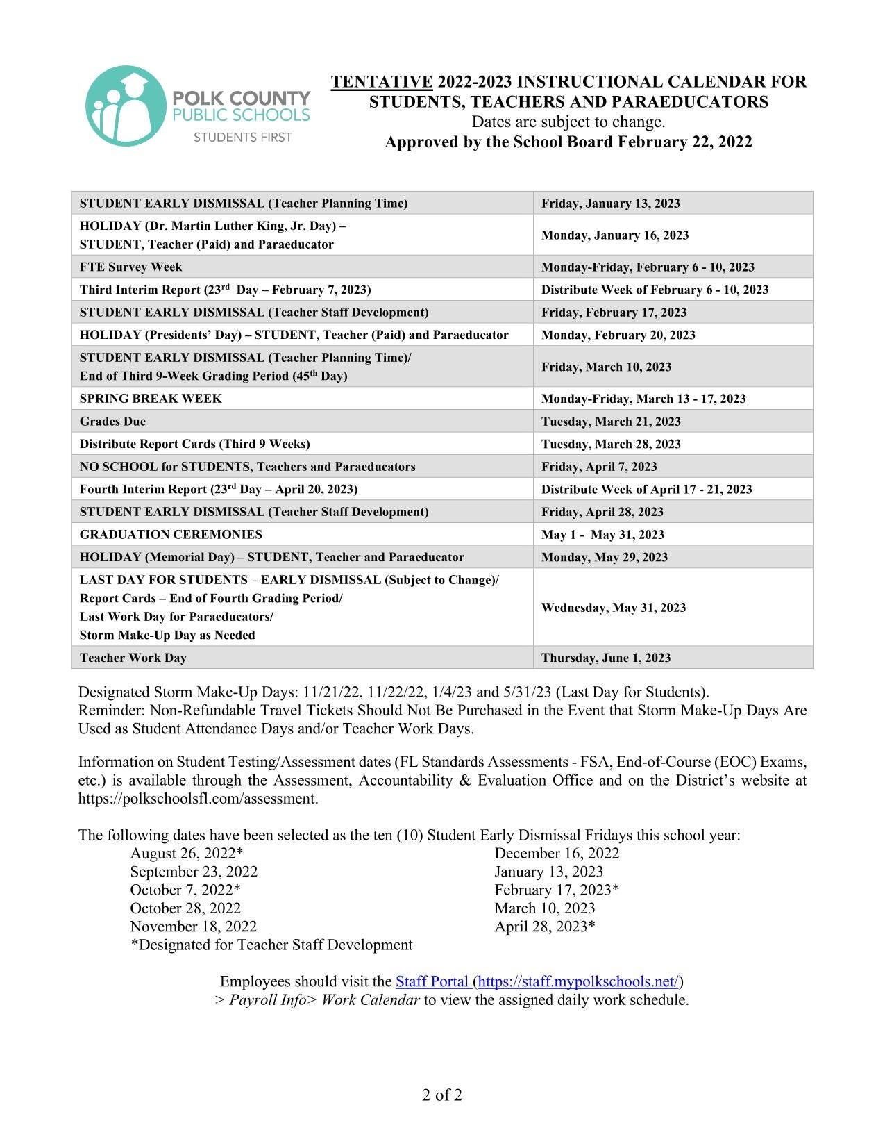 2022 23 Polk County Public School Calendar Highlights Lakeland FL Patch