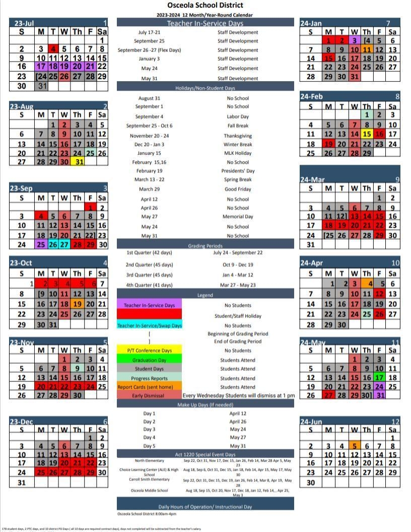 2023 2024 School Calendar Osceola School District 1