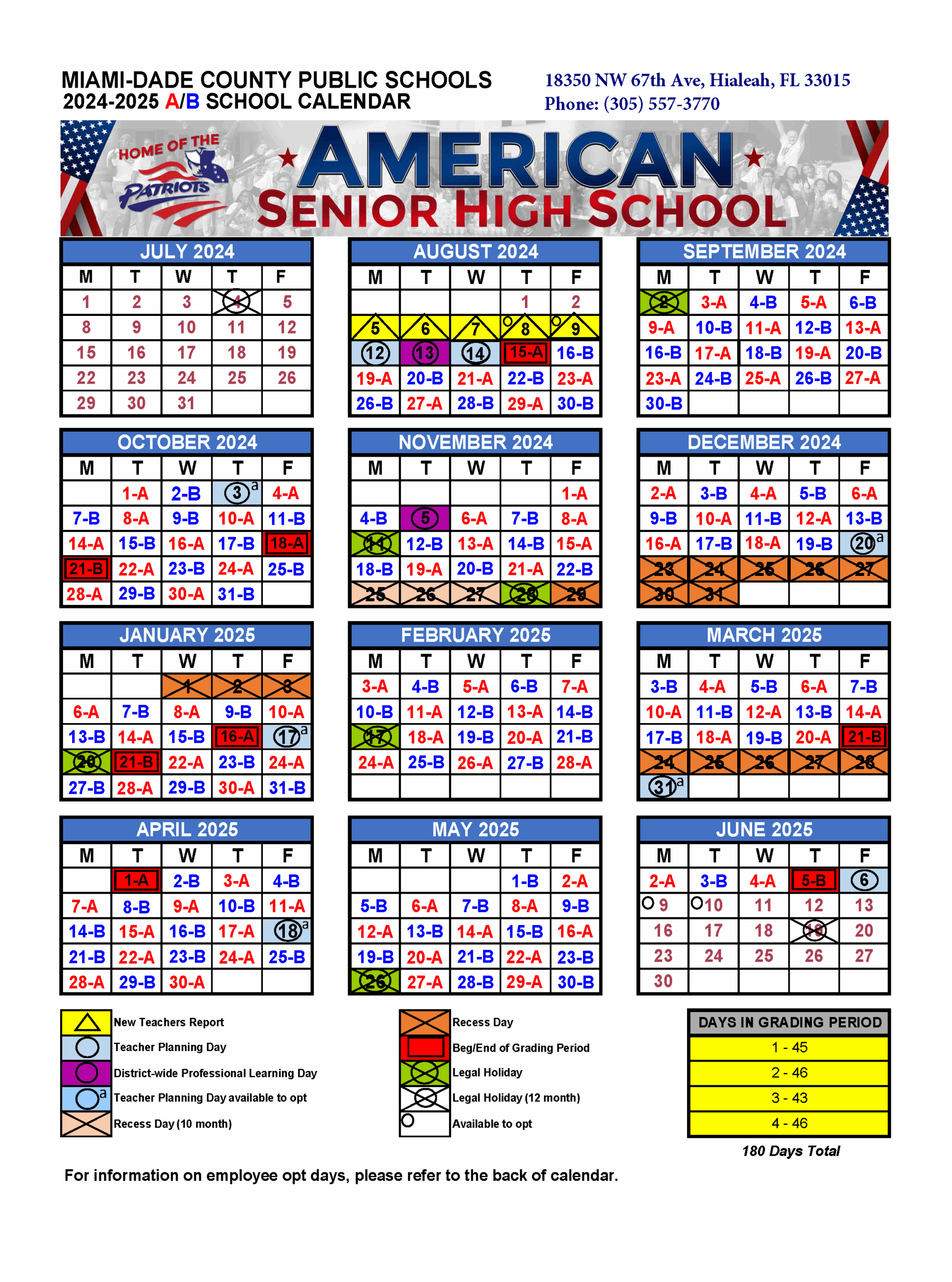 2024 2025 AB Calendar American Senior High