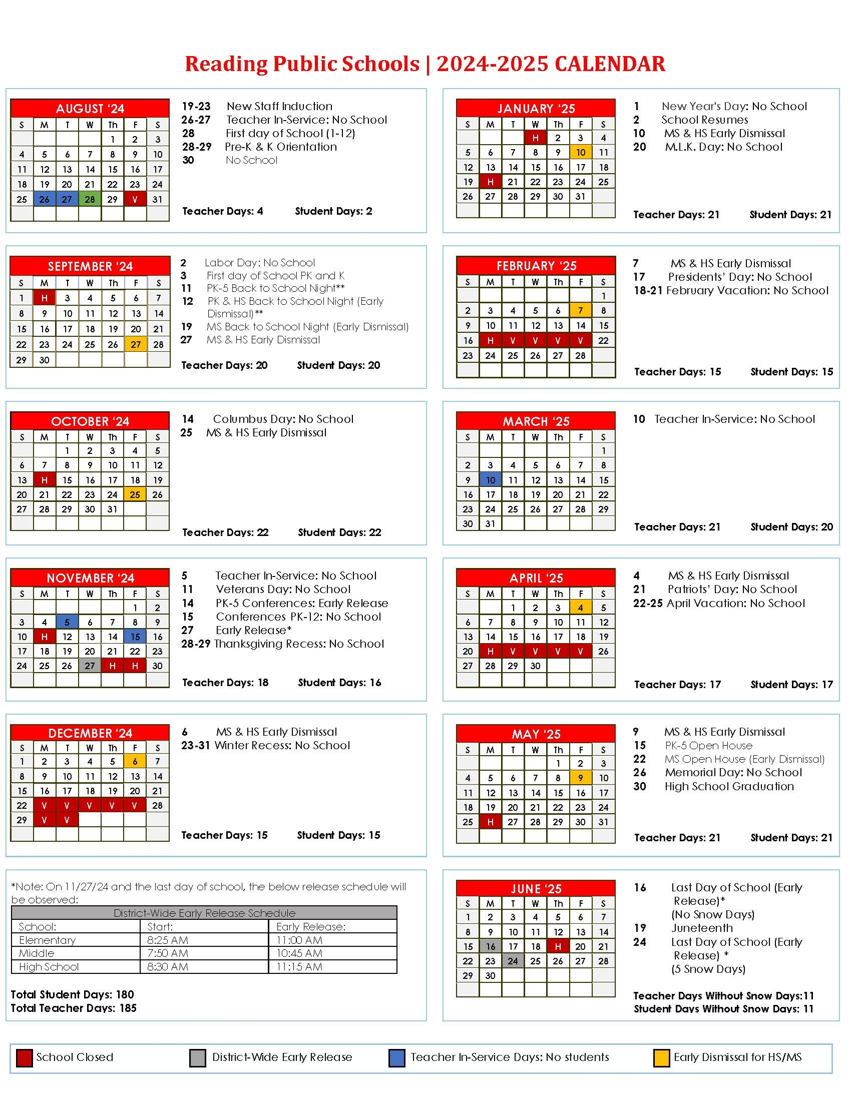 2024 2025 RPS District Calendar Recapping Everything In Reading MA