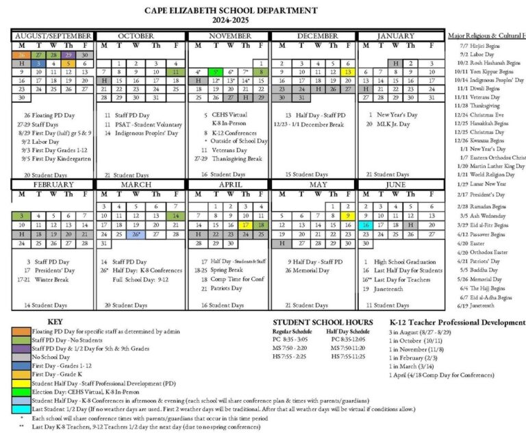 2024 2025 School Calendar Cape Elizabeth School Department