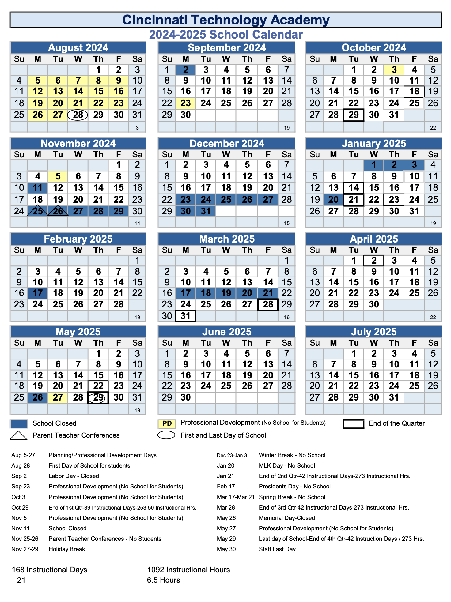2024 2025 School Calendar Cincinnati Technology Academy