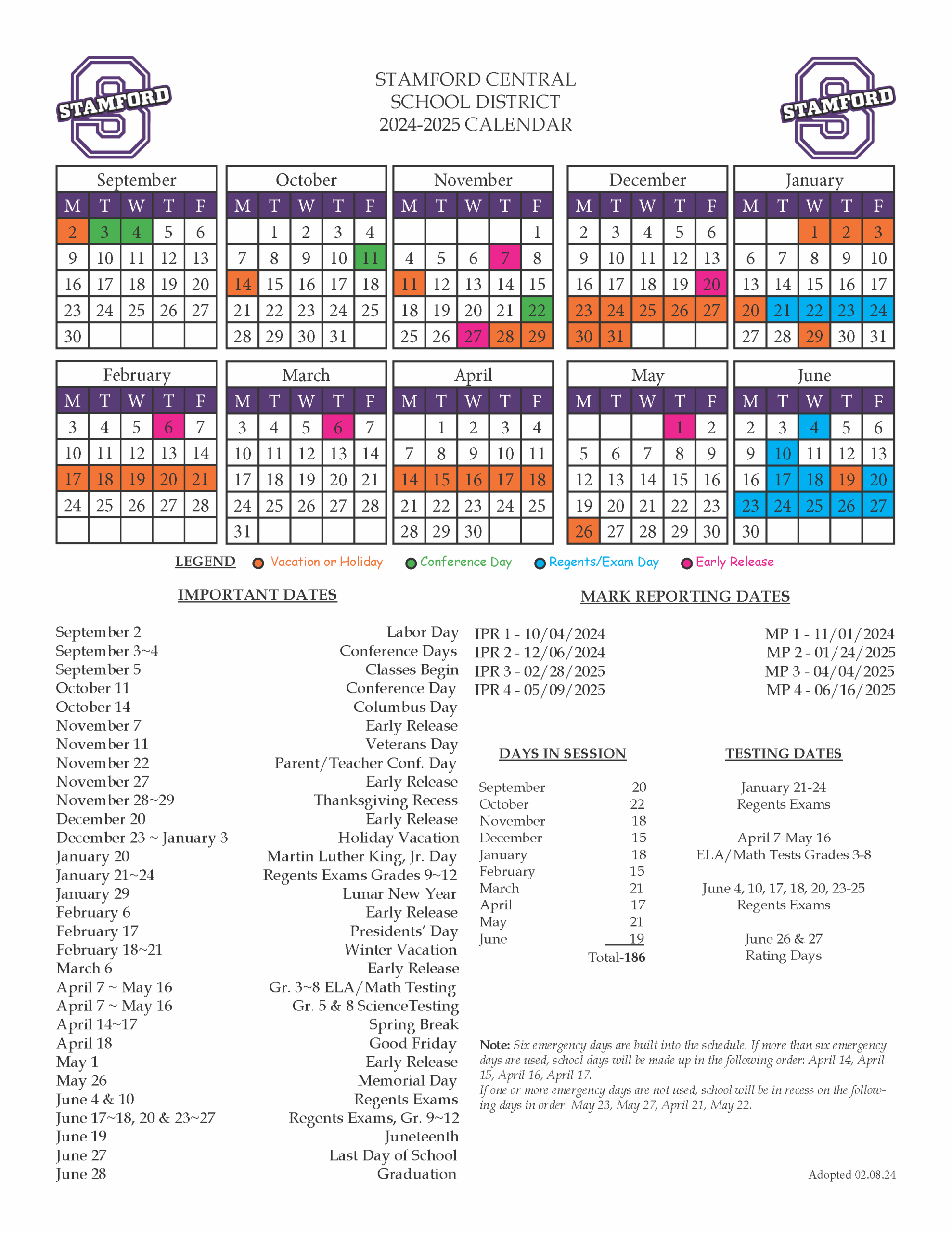 2024 2025 School Calendar Stamford Central School District