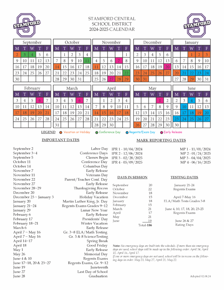 2024 2025 School Calendar Stamford Central School District