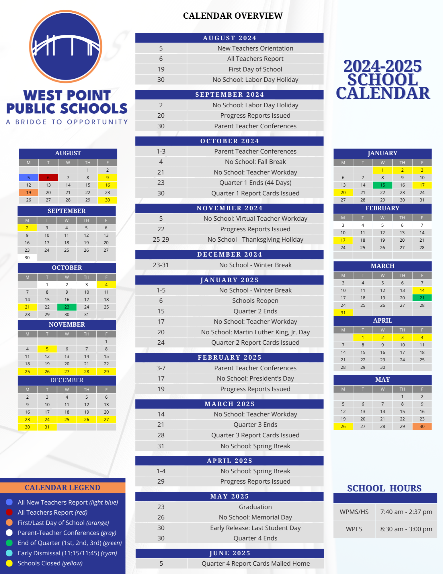 2024 2025 WPPS Division Calendar West Point Public Schools