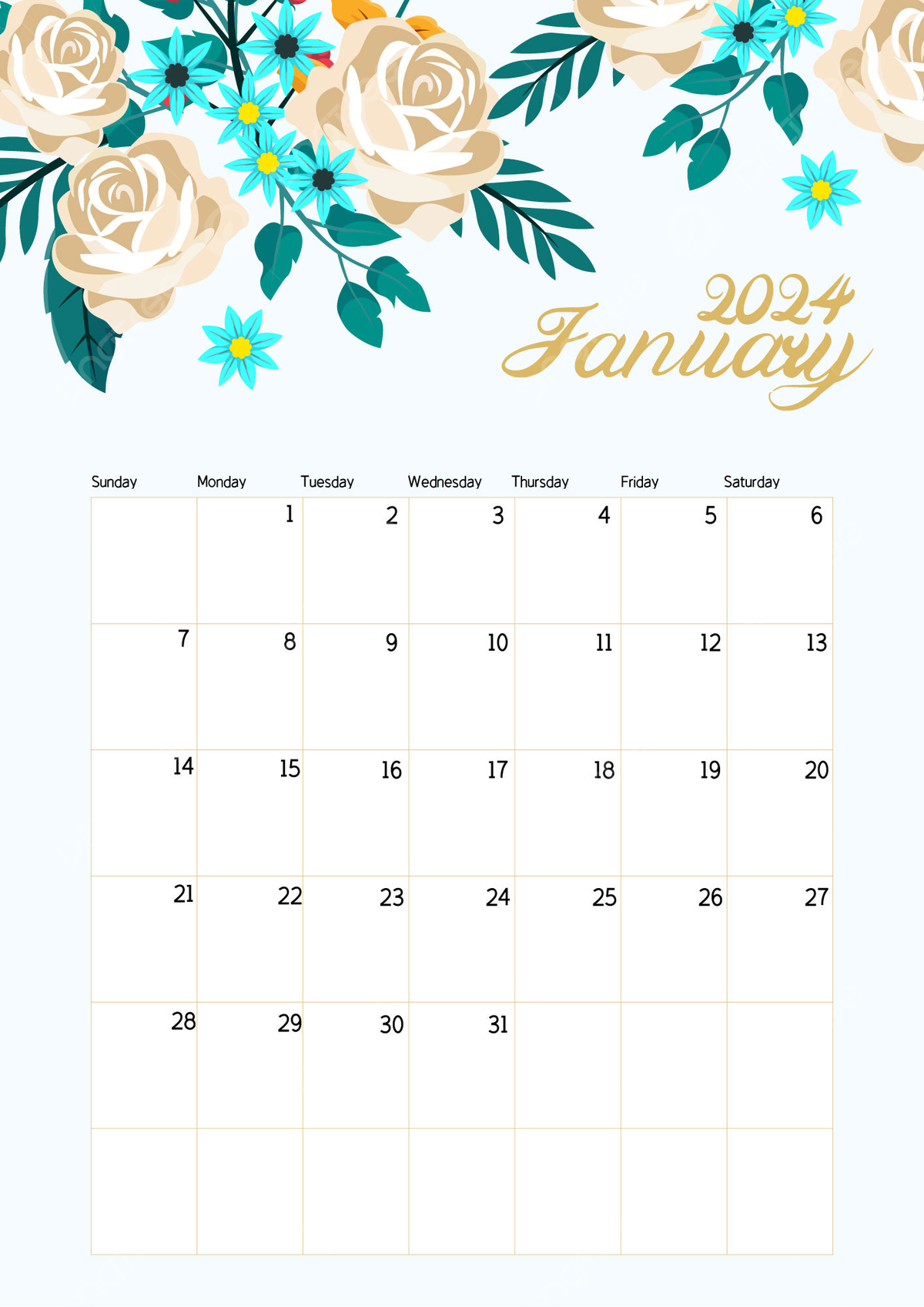 2024 Calendar Floral January Template Vector Template Download On Pngtree