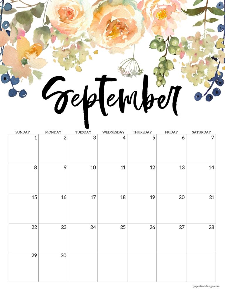 2024 Floral Calendar Printable Paper Trail Design