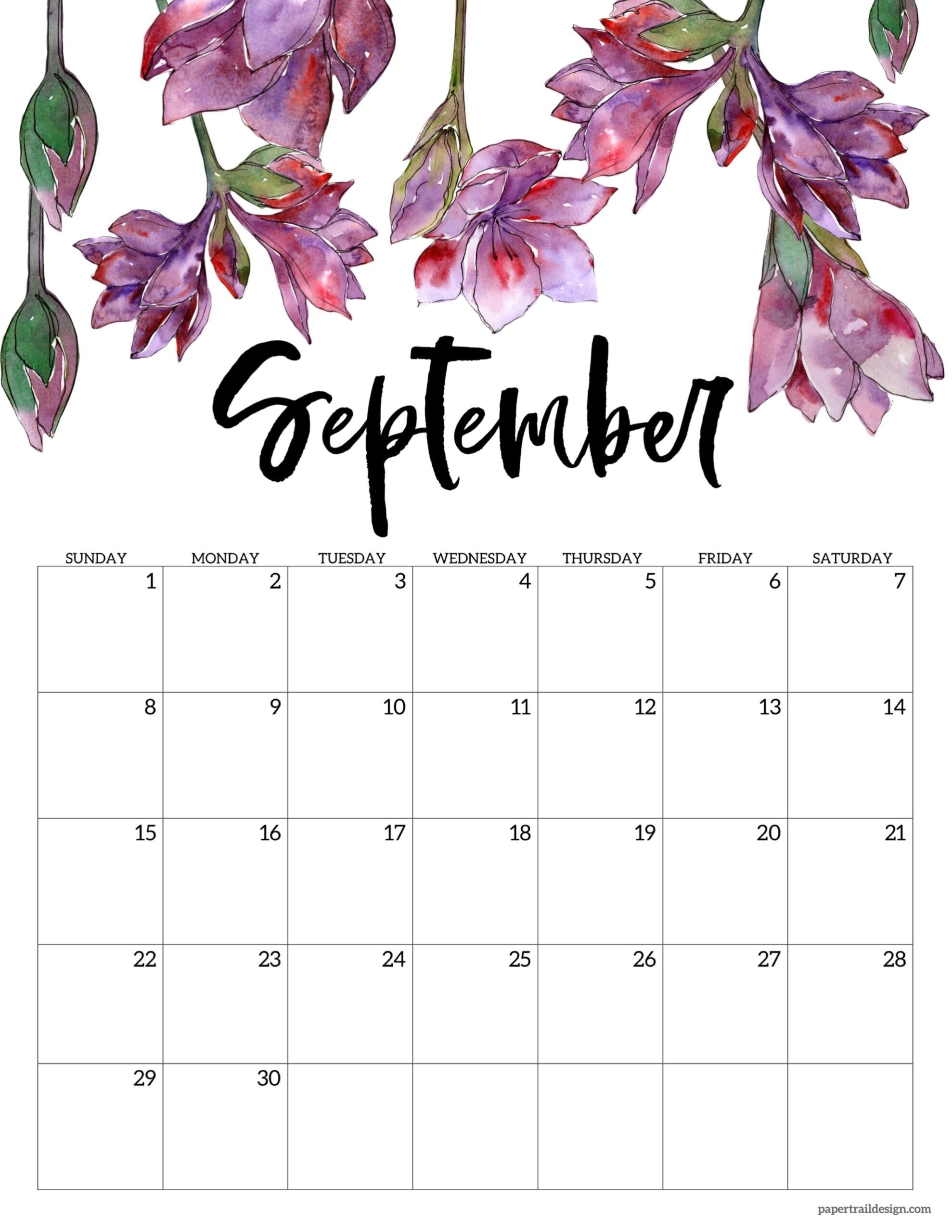 2024 Free Printable Calendar Floral Paper Trail Design