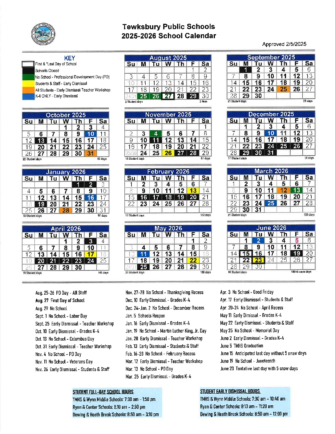 public schools calendar 2025