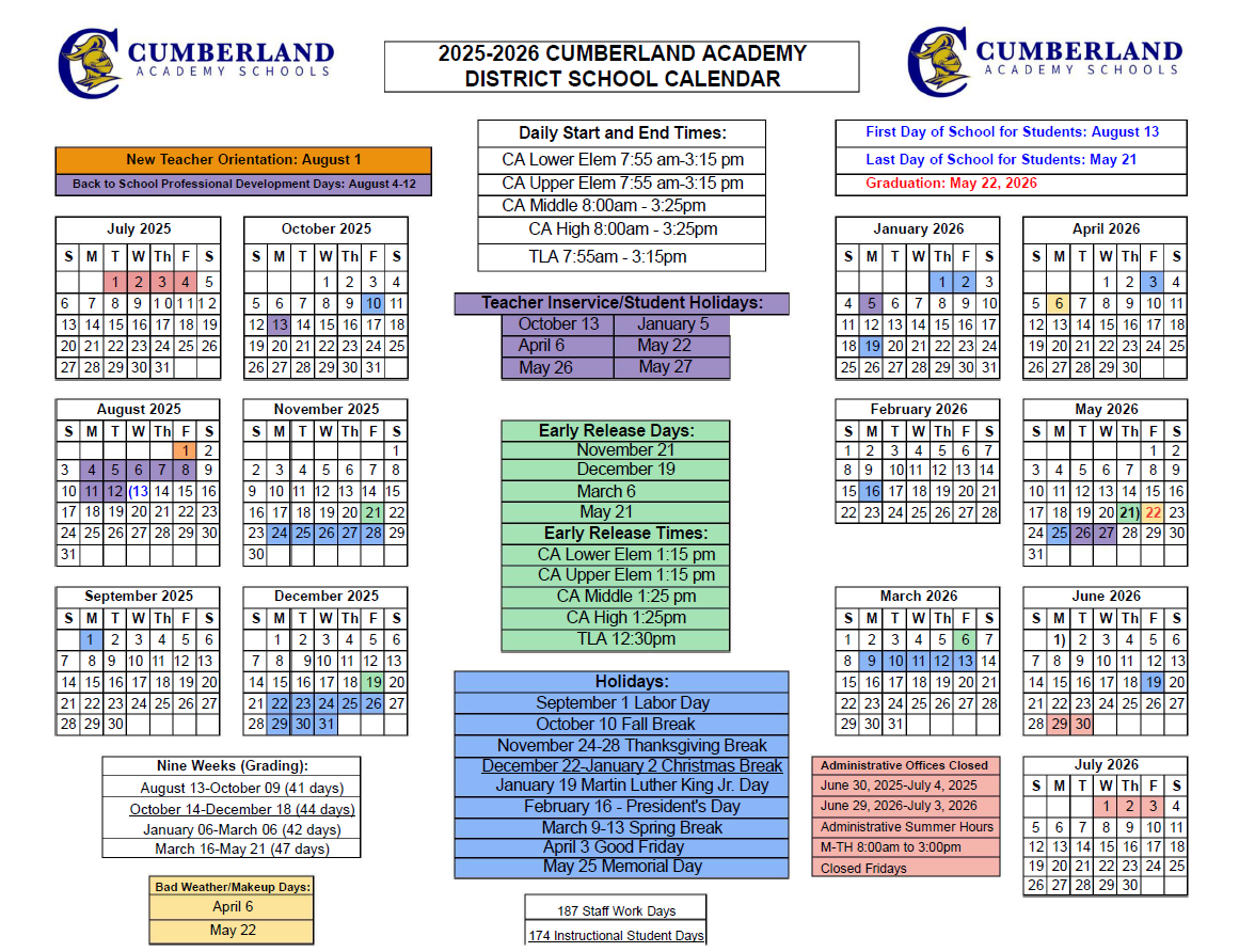 cumberland county schools calendar