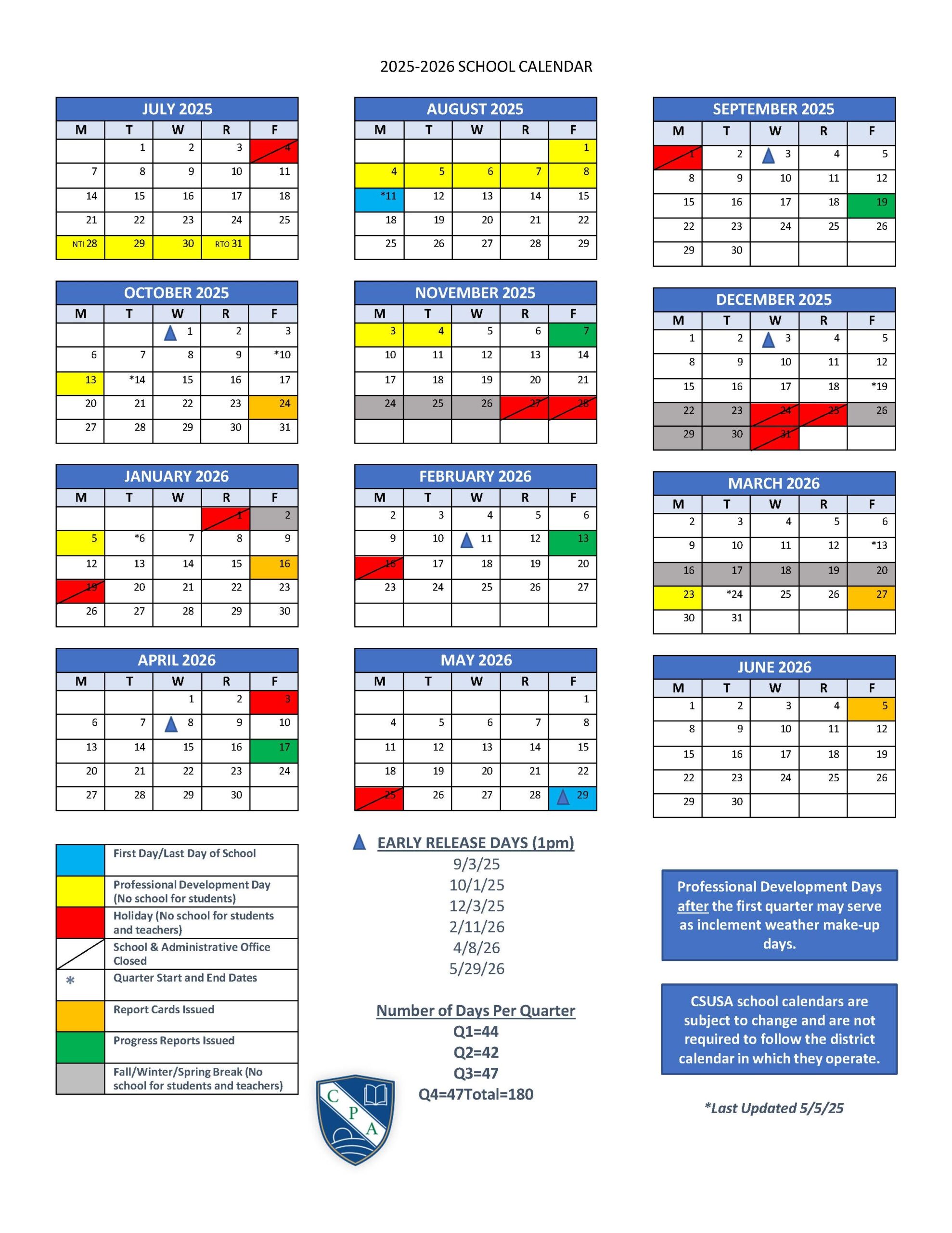 2025 2026 Printable Calendars School Calendar College Preparatory Academy At Wellen Park