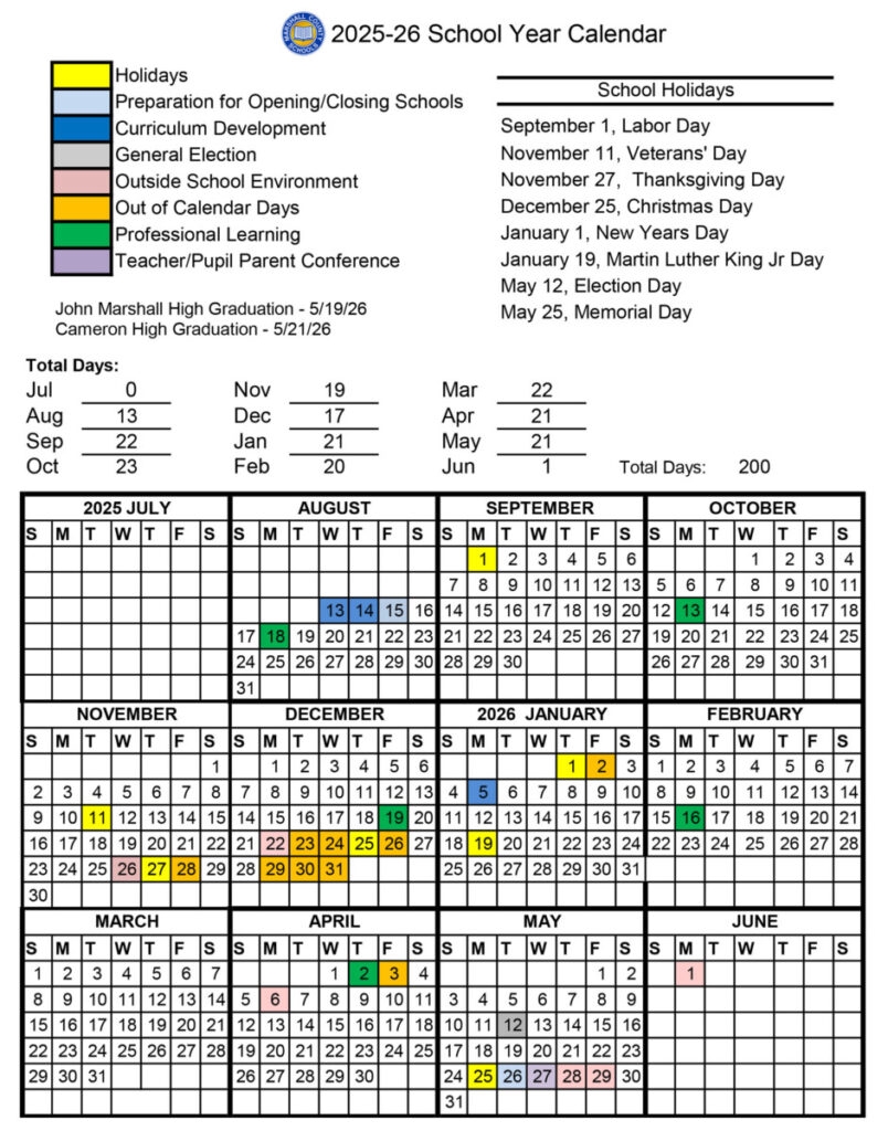 2025 2026 School Calendar Approved John Marshall High School