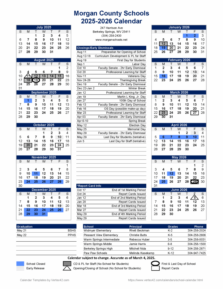 2025 2026 School Calendar Morgan County Schools