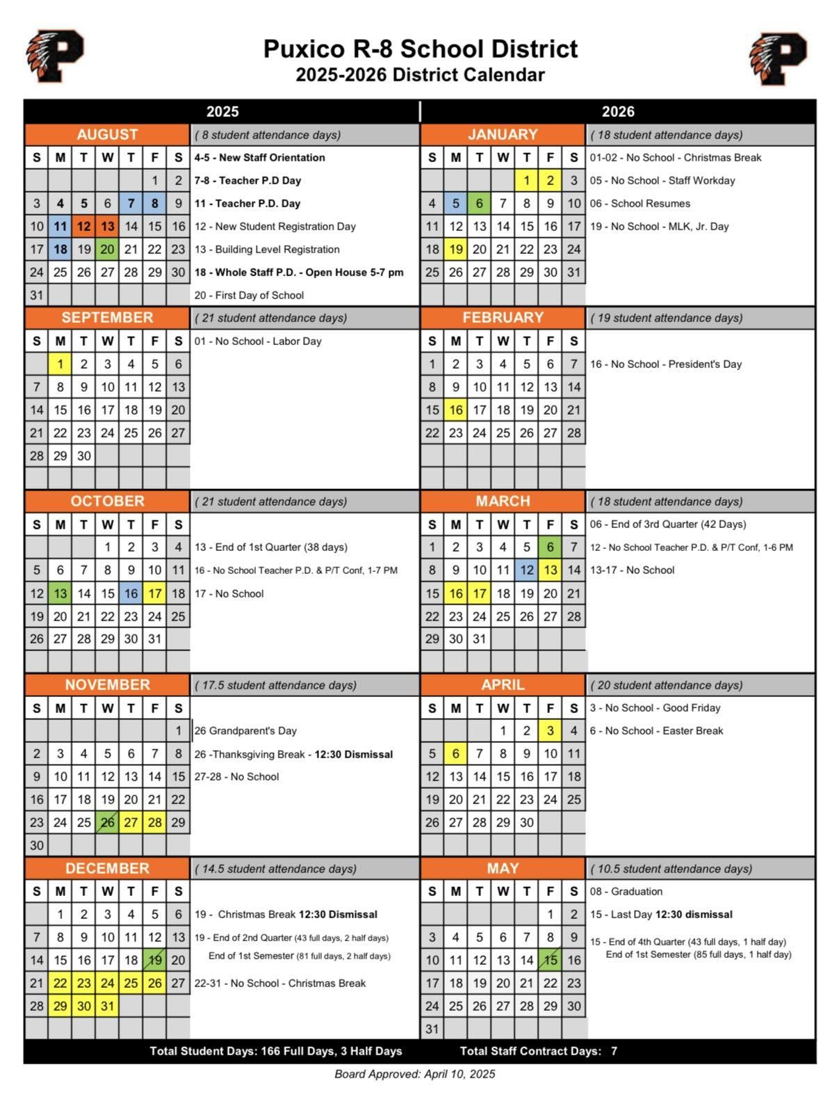 2025 2026 School Calendar Puxico R 8 School District