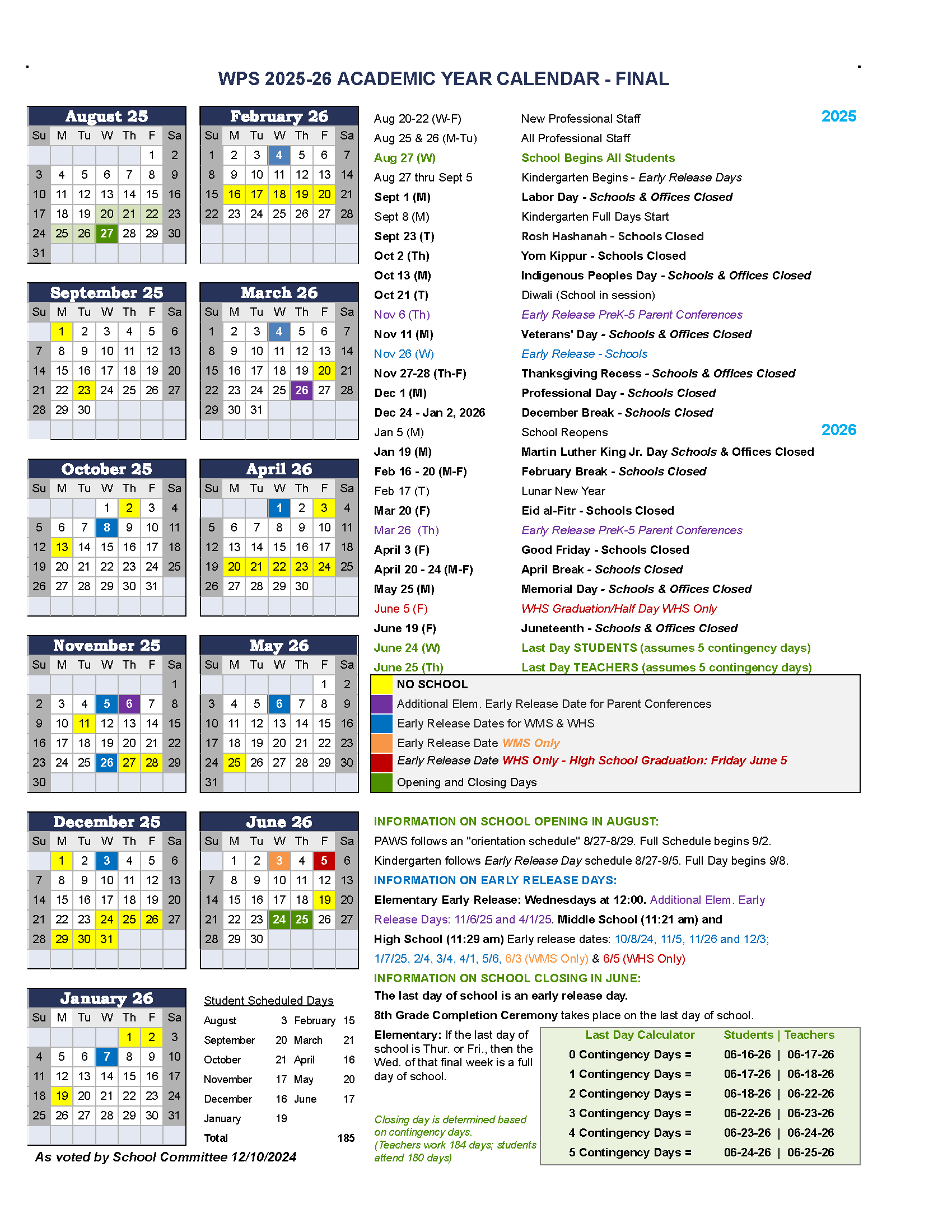 2025 26 Voted Academic Calendar Wellesley Public Schools