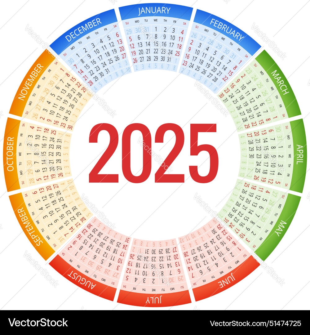 2025 Calendar Circle Planner Royalty Free Vector Image