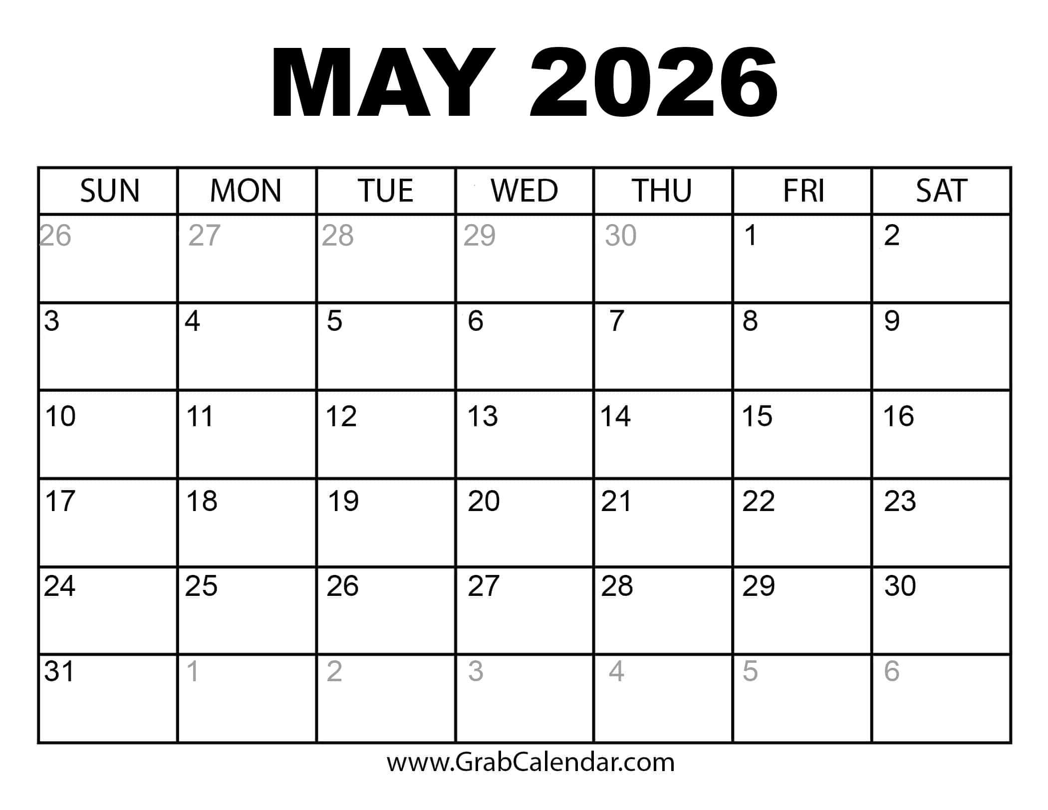 december to may 2026 calendar printable