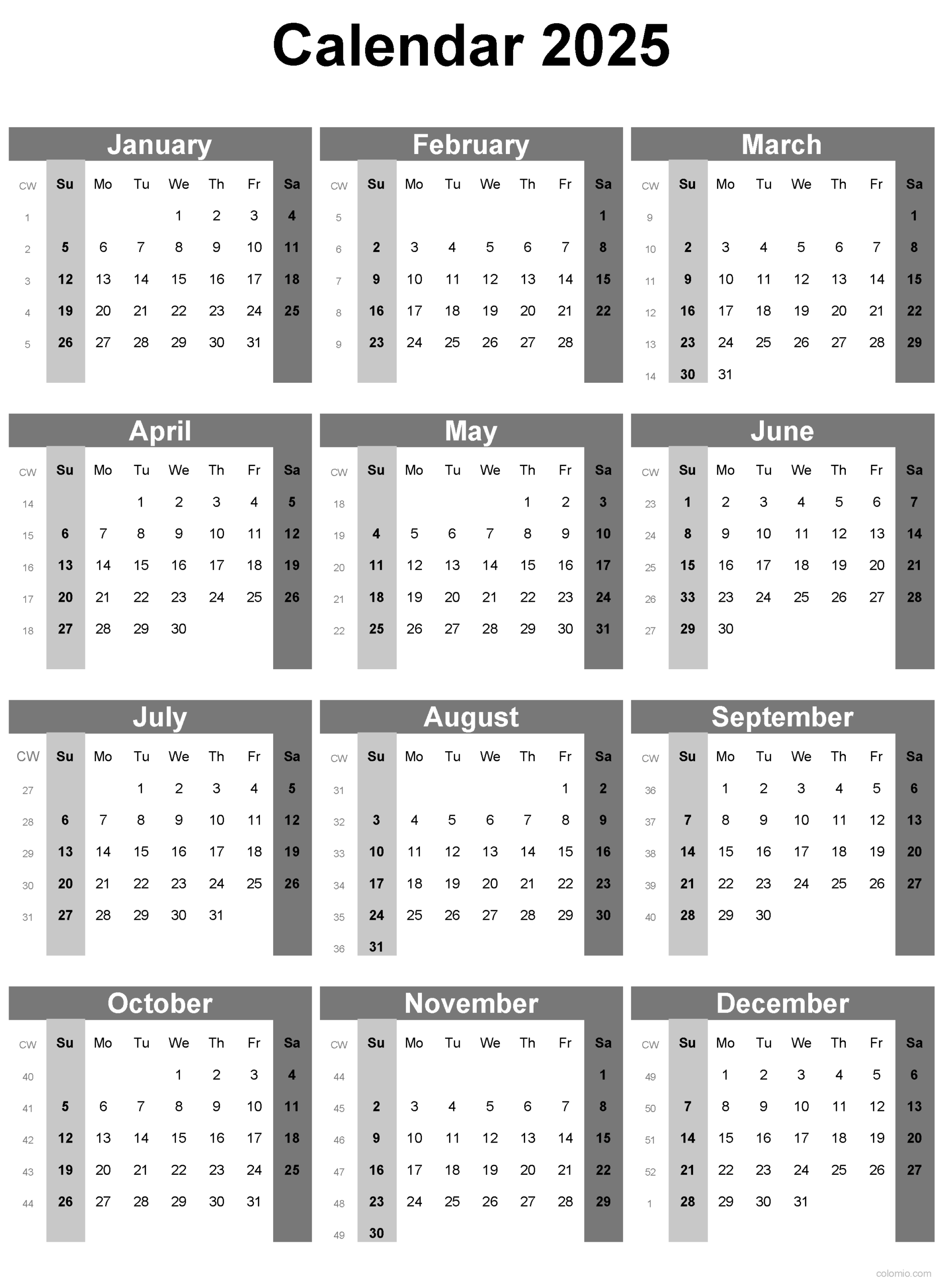 2025 calendar with week numbers printable
