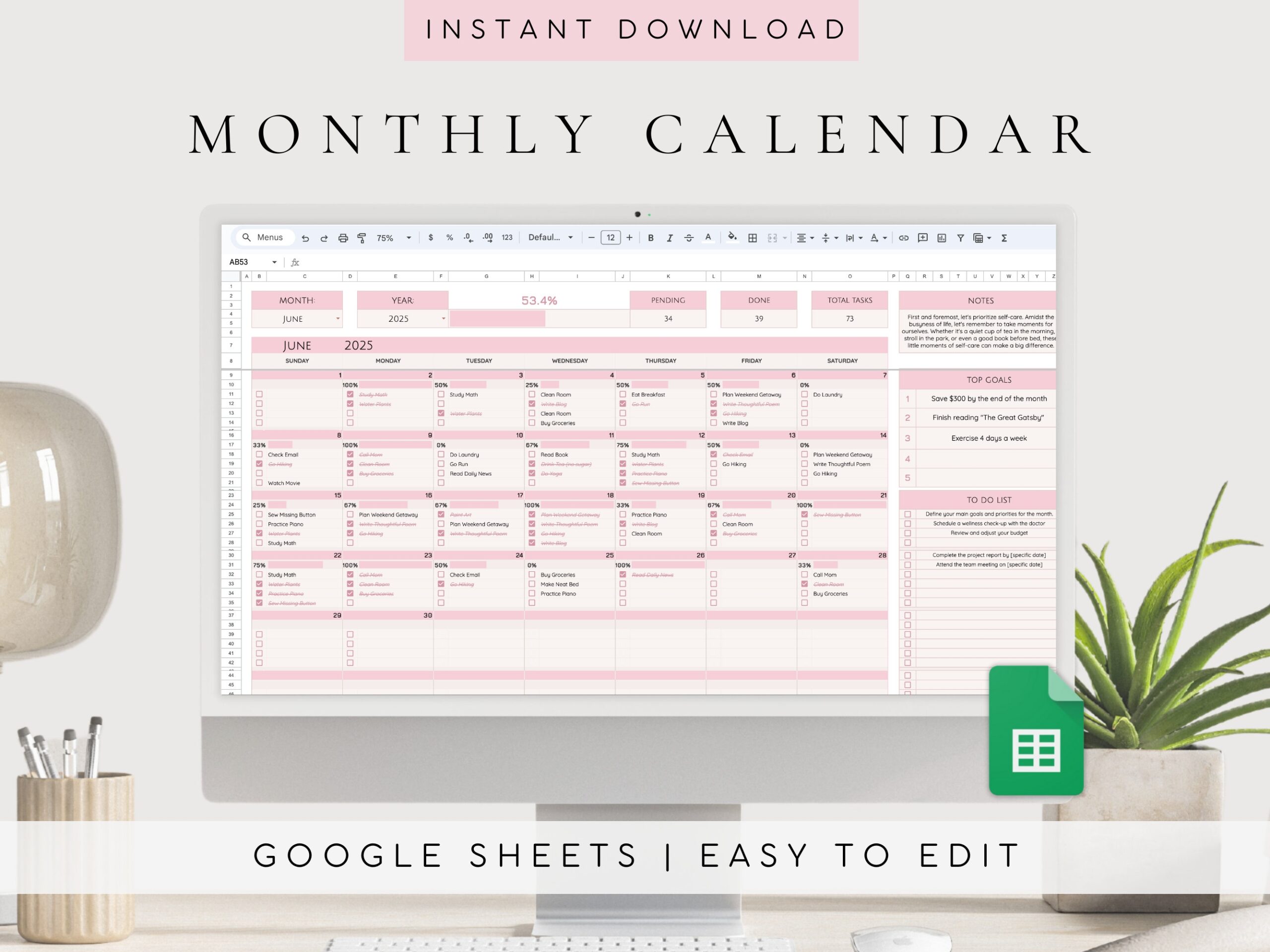 Google Sheets calendar 2025