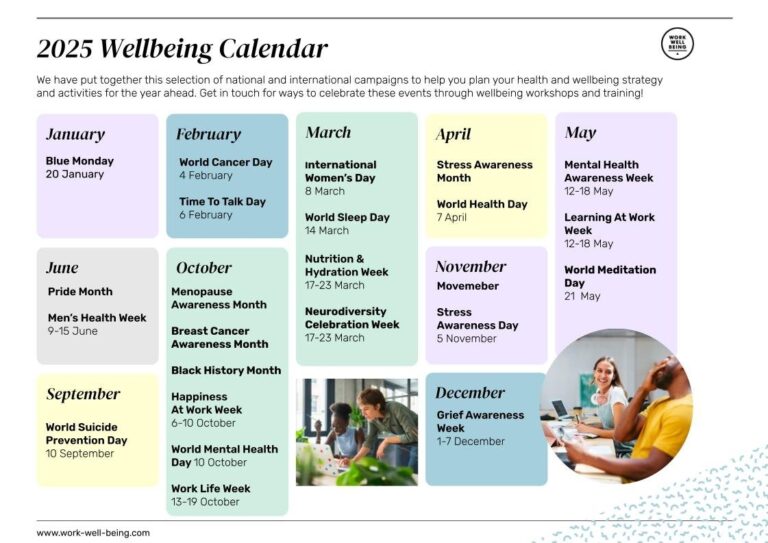 2025 Calendar Workplace Wellbeing Work Well Being