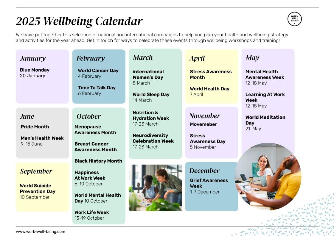 2025 Calendar Workplace Wellbeing Work Well Being