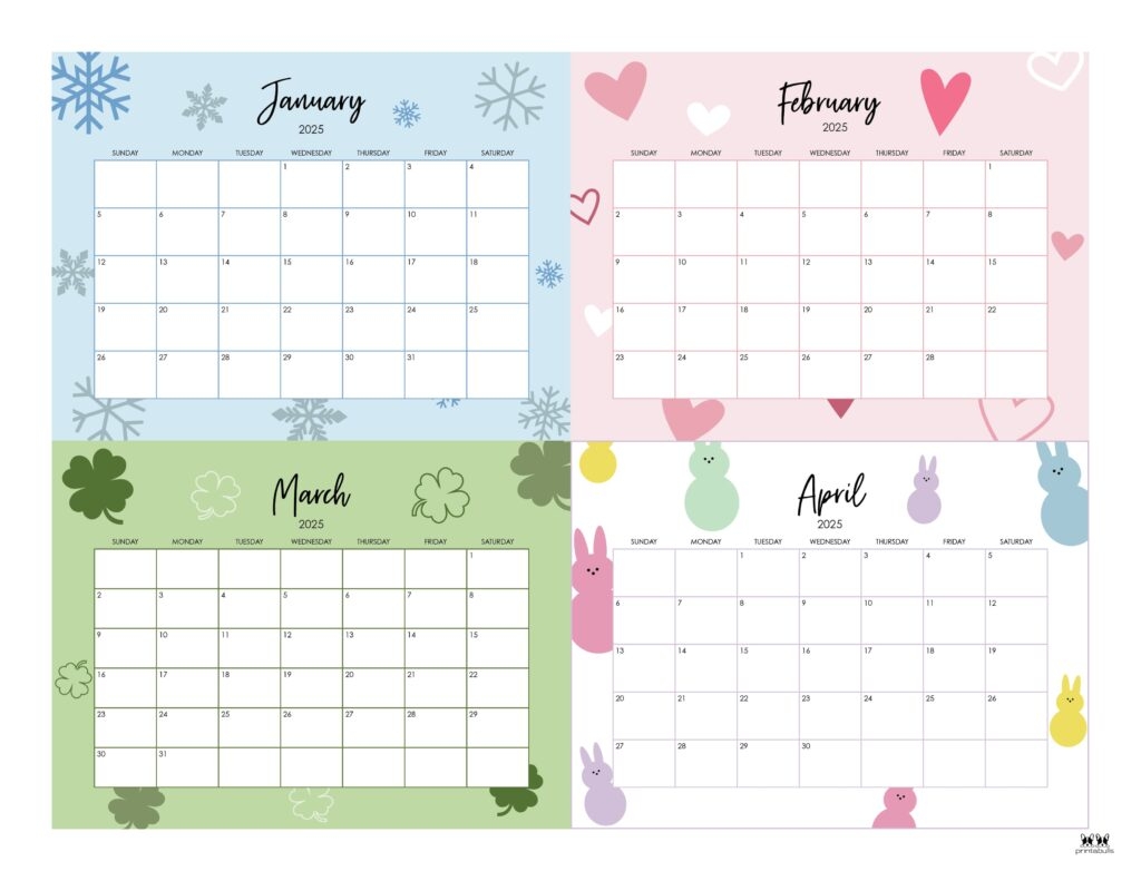 2025 Four Month Calendars 31 FREE Printables Printabulls