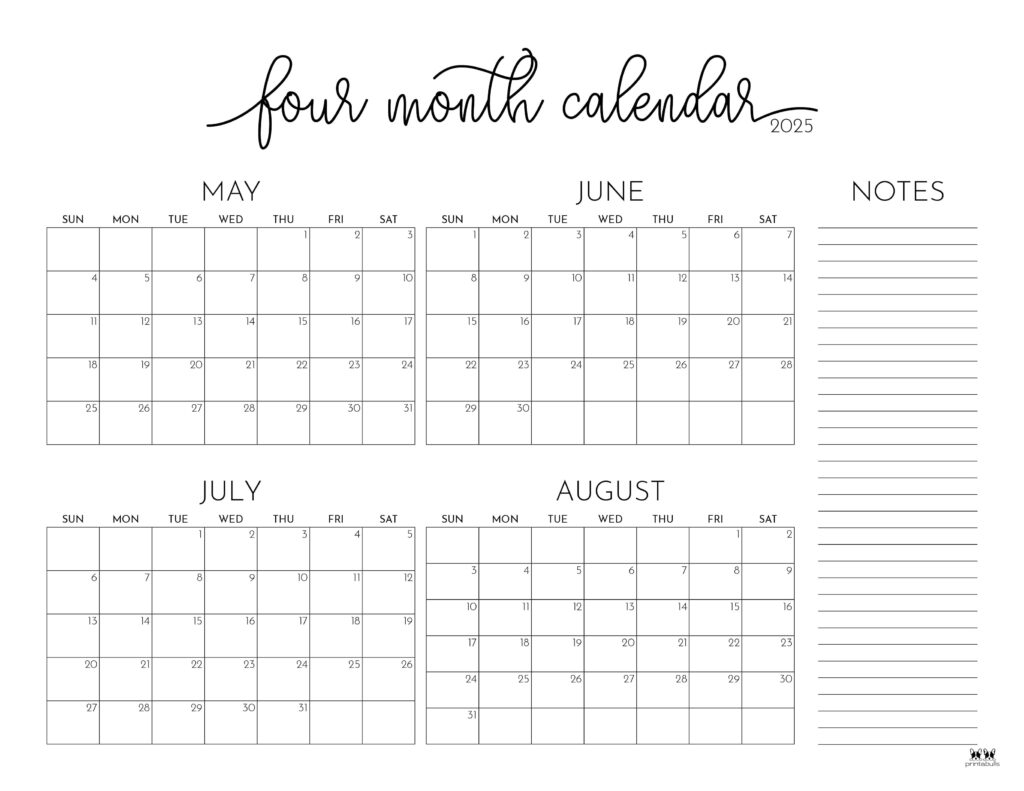 April to July 2025 Calendar