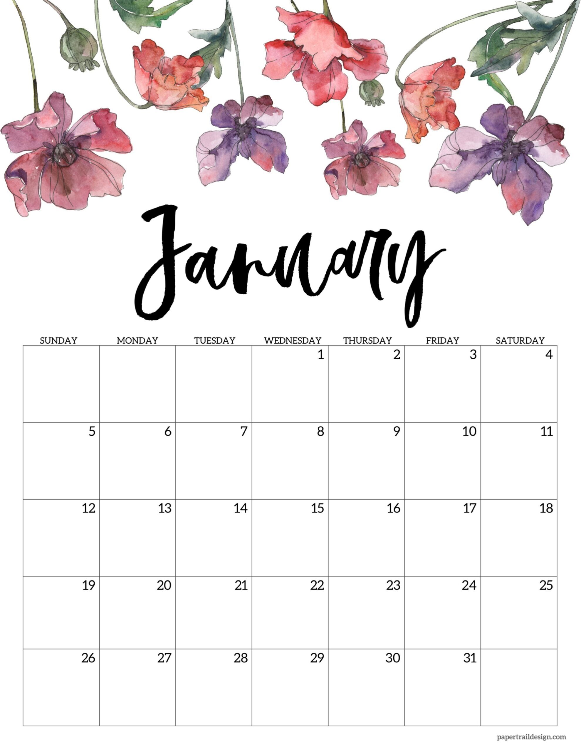 2025 Free Printable Calendar Floral Paper Trail Design