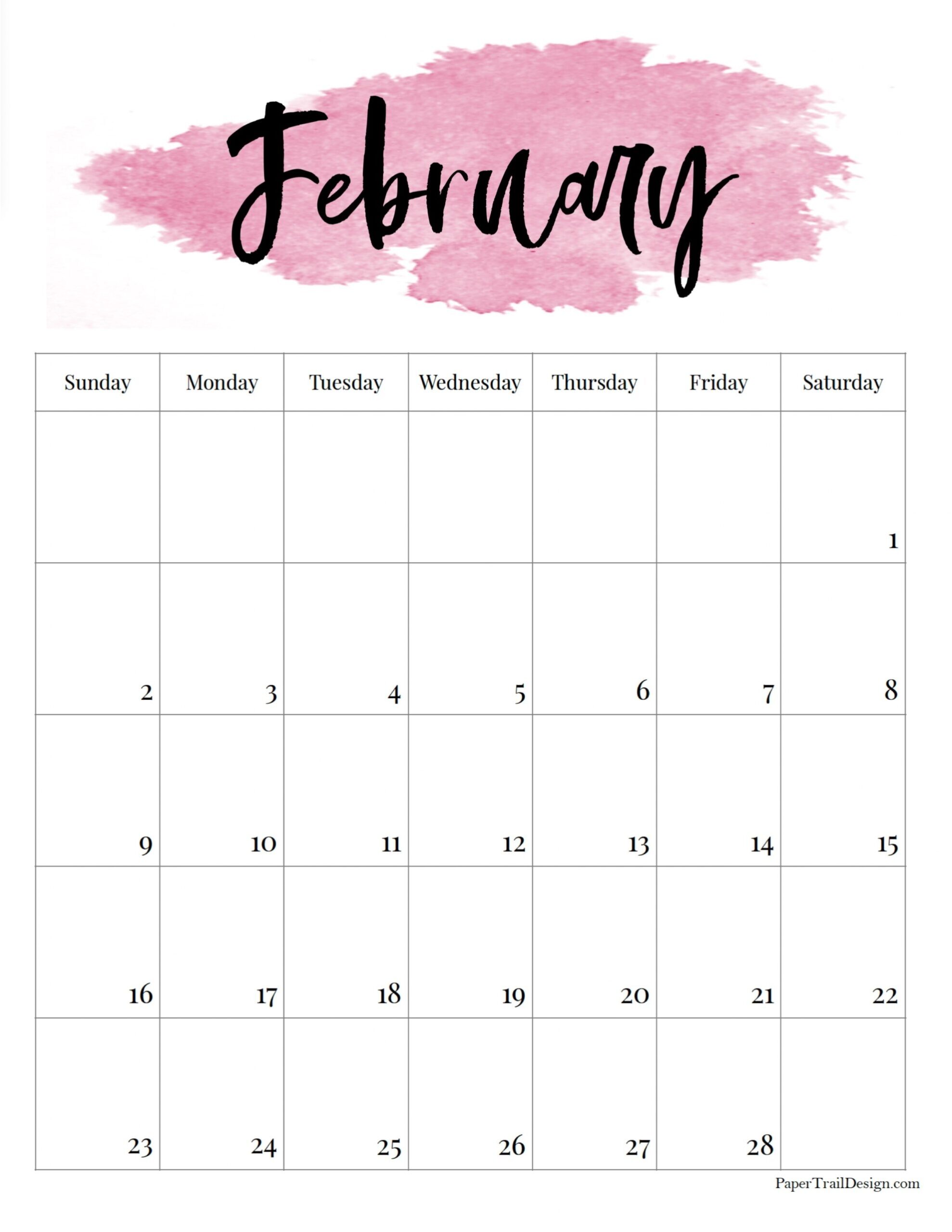 February 2025 Light Pink BG Calendar