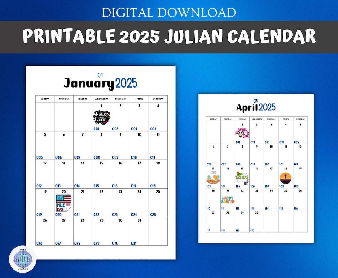 2025 Printable Julian Calendar 8 5 X 11 In Government And Military Calendar Calendar With Holidays And Images PDF Etsy