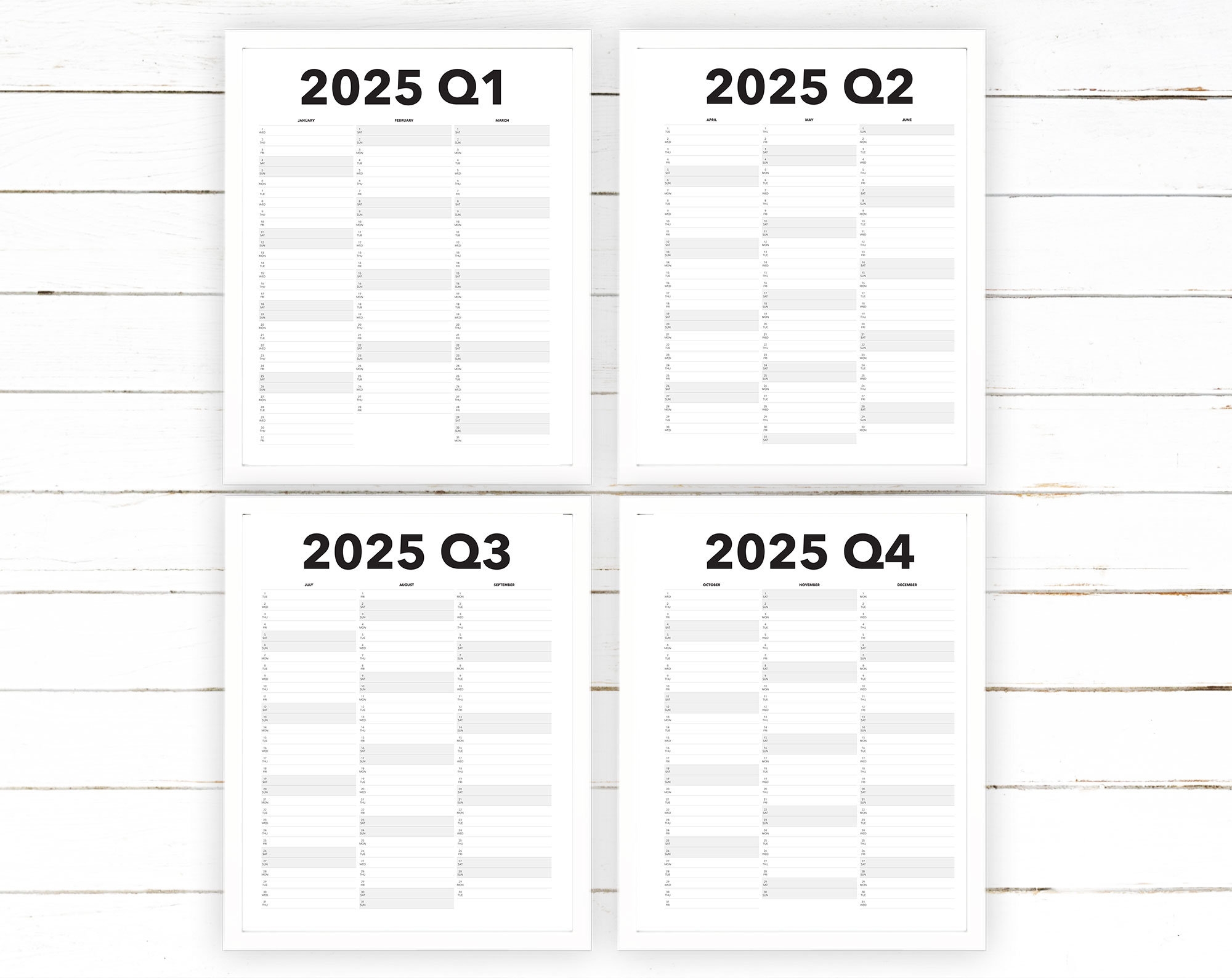 2025 Quarterly Calendar Printable Blank Dated Quarterly Year View Extra Large Wall Calendar Digital Printable Etsy