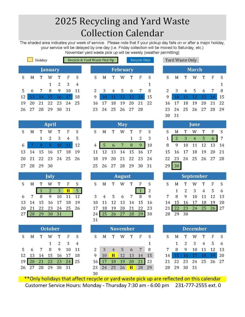 2025 Recycling And Yard Waste Calendar Muskegon Township