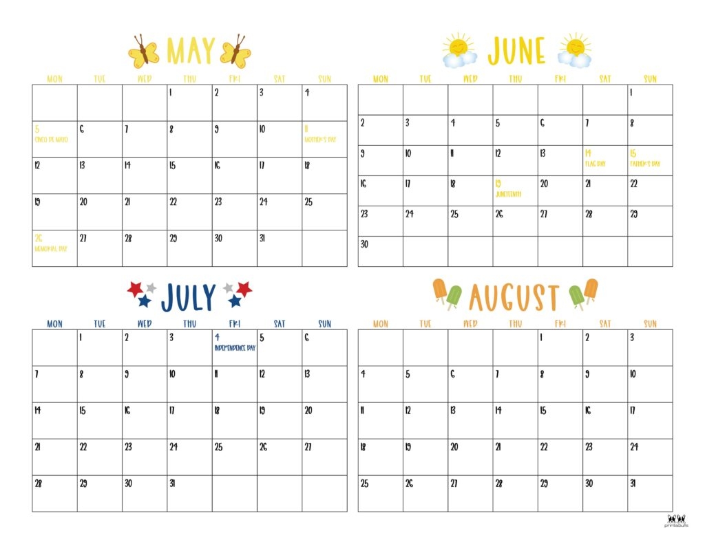 june to august 2025 calendar printable