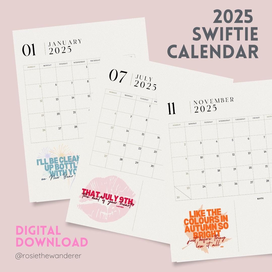 2025 Swiftie Calendar Printable Digital Download Printable Taylor Swift Quote Calendar 2025 Planner Swiftie Monthly Quote Desk Calendar Etsy