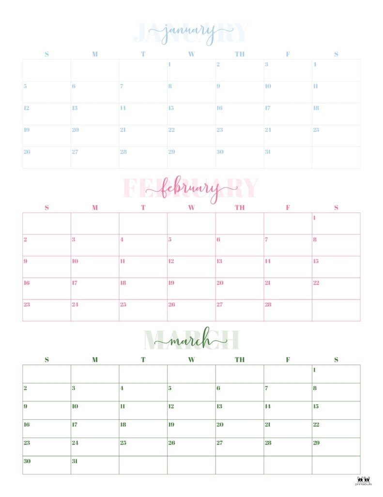 Three month calendar 2025 printable
