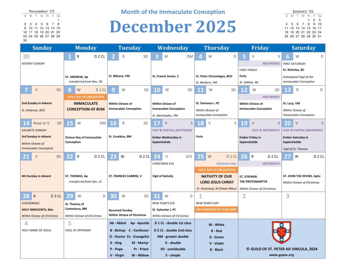 2025 Catholic calendar