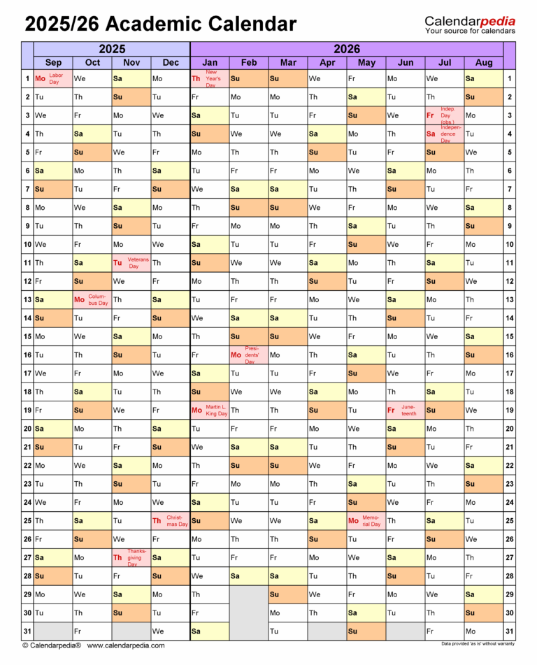 20252026 Academic Calendar Calendar Planning Tips